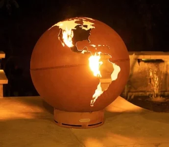 Corten Steel Map on Round Fire Ball