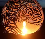 Corten Steel Map on Round Fire Ball