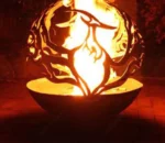 Corten Steel Map on Round Fire Ball
