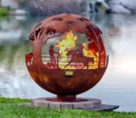 Corten Steel Map on Round Fire Ball