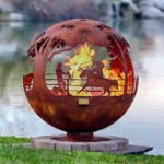 Corten Steel Map on Round Fire Ball
