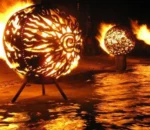 Corten Steel Map on Round Fire Ball