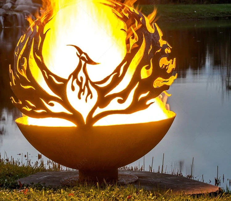 Laser Cut Corten Steel Outdoor Camp Fire Ball 900mm Diameter European Style Eco-Friendly Wood Burning Fire Sphere