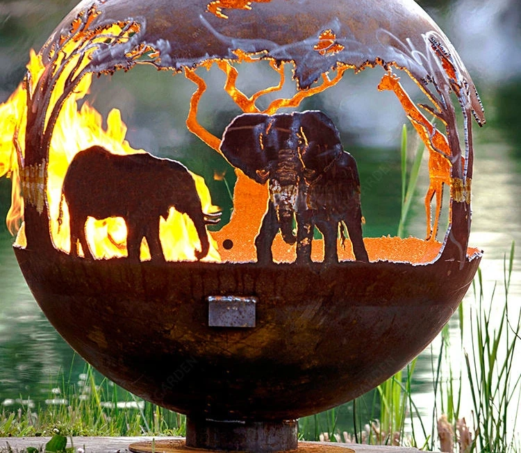 Custom Corten Steel Garden Fire Pit Ball Fireball Chimenea Sphere