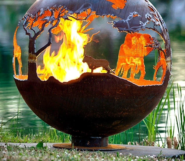 Corten Steel Garden Outdoor Fire Sphere Winter Fire Pit Ball Ornament