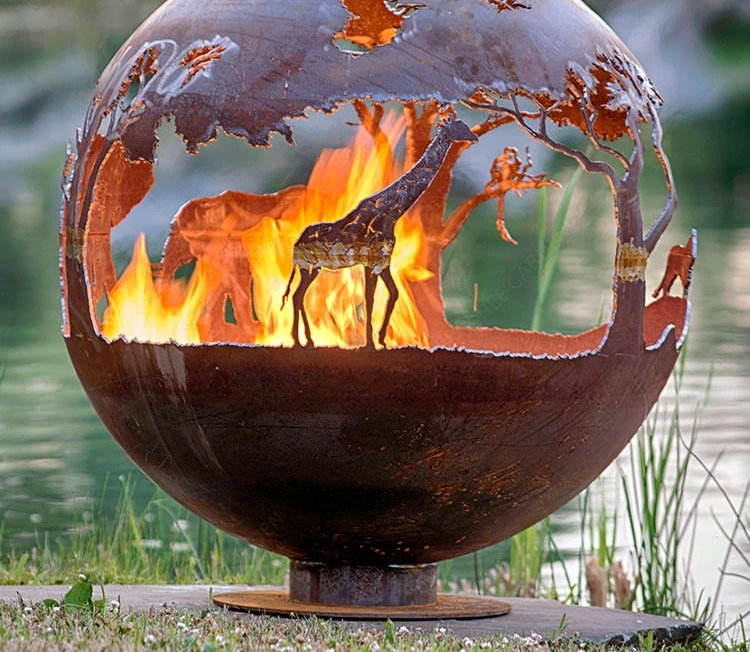 Corten Steel Garden Outdoor Fire Sphere Winter Fire Pit Ball Ornament