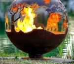 Cowboy Style West Laser Cut Corten Steel Fire Pit Outdoor Patio Garden Ornament with Fire Ball Sphere