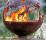 Cowboy Style West Laser Cut Corten Steel Fire Pit Outdoor Patio Garden Ornament with Fire Ball Sphere