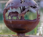 Cowboy Style West Laser Cut Corten Steel Fire Pit Outdoor Patio Garden Ornament with Fire Ball Sphere