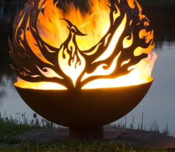 Corten Steel Outdoor Fire Pit with Spherical Balls Fire Ball Garden Ornament