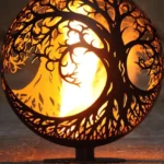 Metal Propane Fire Sphere Tree of Life Outdoor Spherical Garden Decorate Corten Steel Fire Pit Sphere for Garden Heating