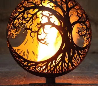 Metal Propane Fire Sphere Tree of Life Outdoor Spherical Garden Decorate Corten Steel Fire Pit Sphere for Garden Heating
