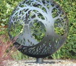 Metal Propane Fire Sphere Tree of Life Outdoor Spherical Garden Decorate Corten Steel Fire Pit Sphere for Garden Heating