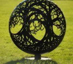 Metal Propane Fire Sphere Tree of Life Outdoor Spherical Garden Decorate Corten Steel Fire Pit Sphere for Garden Heating