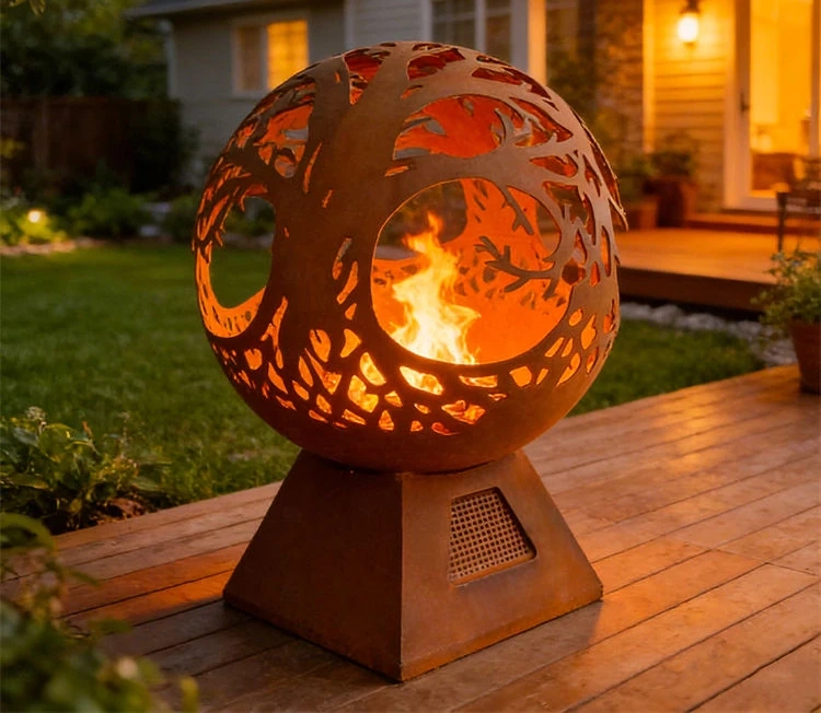 Modern Outdoor Corten Steel Fire Sphere Fire Pit Balls-Eco-Friendly Garden Decoration
