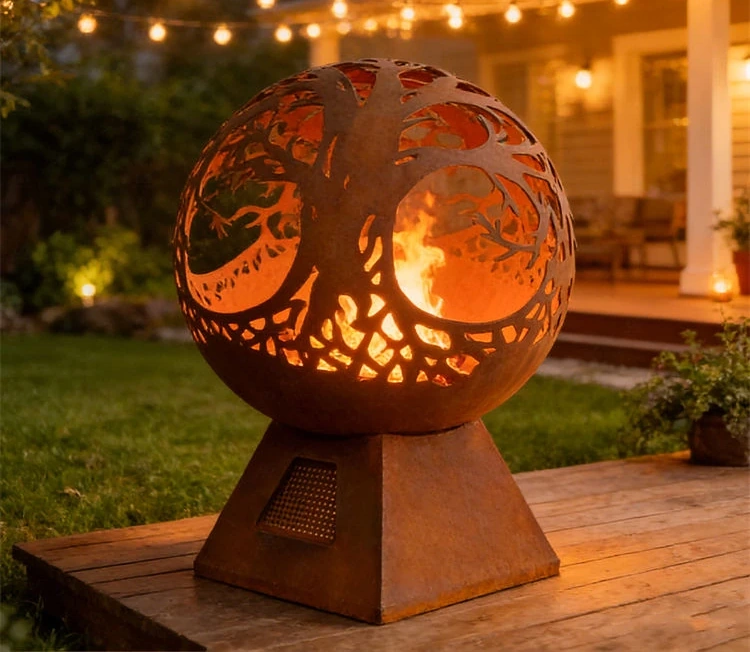 Modern Outdoor Corten Steel Fire Sphere Fire Pit Balls-Eco-Friendly Garden Decoration