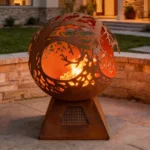 Laser Cut Custom Patterns Corten Steel Freestanding Modern Eco-Friendly Powder Coated Hollow Sphere Metal Fire Pit