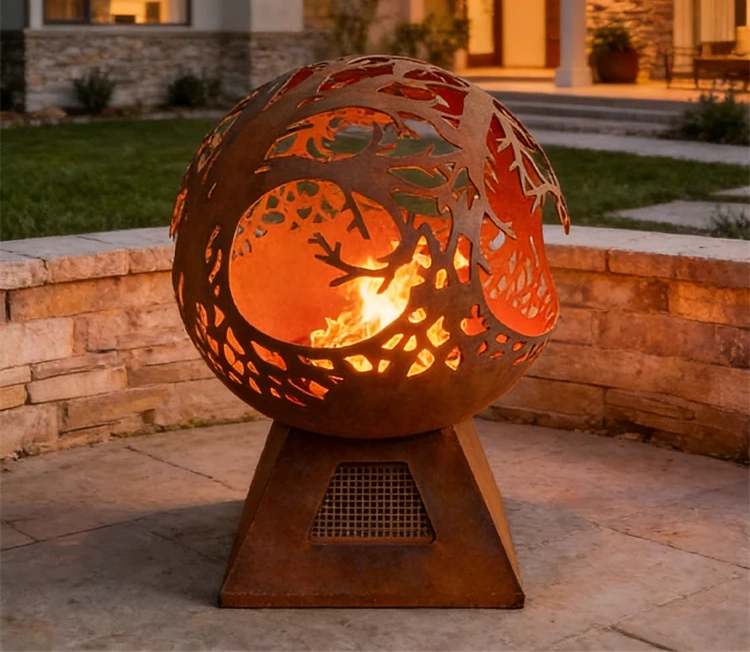 Modern Outdoor Corten Steel Sphere Fire Pit Fire Ball Eco-Friendly Powder Coated Landscaping