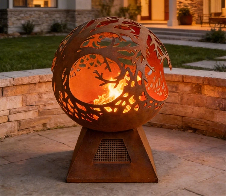 Outdoor Laser Cut Warming Corten Steel Outdoor Sphere Fire Pit Ball