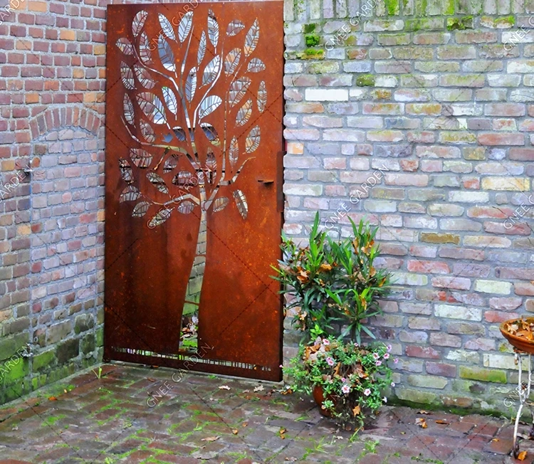 Garden Corten Steel Garage Door with 3D Modeling Service Pressure Treated Wood Nature-inspired Corten Steel Door and Window