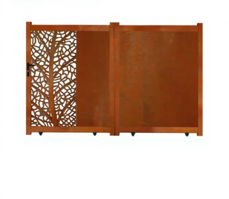 Garden Corten Steel Garage Door with 3D Modeling Service Pressure Treated Wood Nature-inspired Corten Steel Door and Window
