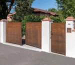 Garden Corten Steel Garage Door with 3D Modeling Service Pressure Treated Wood Nature-inspired Corten Steel Door and Window