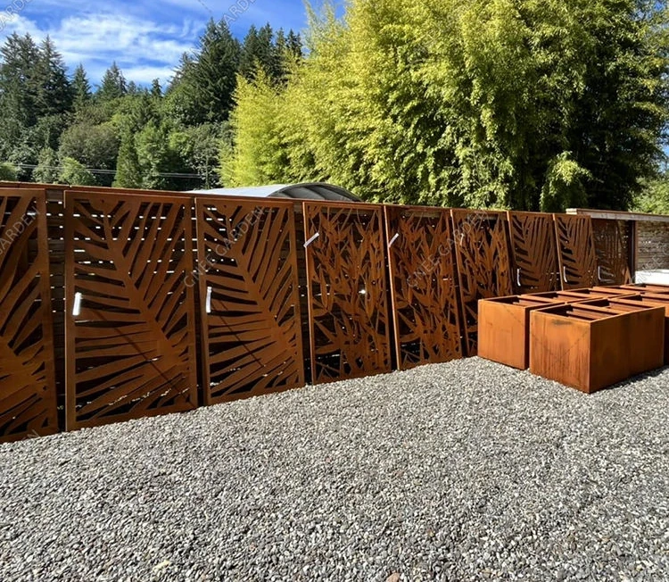Modern Style Corten Steel Laser-Cut Garden Screen Weathering Steel Privacy Screen