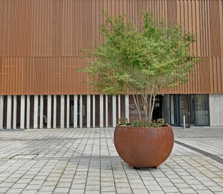 Large Modern Sphere Plant Box Metal Flower Pot Garden Rusty Bespoke Corten Steel Planter Box