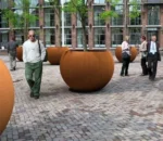 Large Modern Sphere Plant Box Metal Flower Pot Garden Rusty Bespoke Corten Steel Planter Box