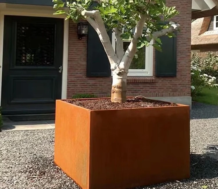 Square Corten Steel Plant Pots Large Rustic Metal Garden Planters