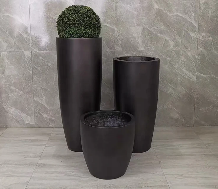 Green and Black Chinese Style Fiberglass Planter Garden Home Flower Pot for Indoor and Outdoor Use