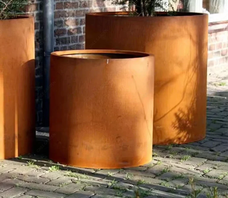 Outdoor Corten Steel Round Flower Pot Rusted Metal Planter Corten Flower Pot
