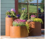 Outdoor Corten Steel Round Flower Pot Rusted Metal Planter Corten Flower Pot