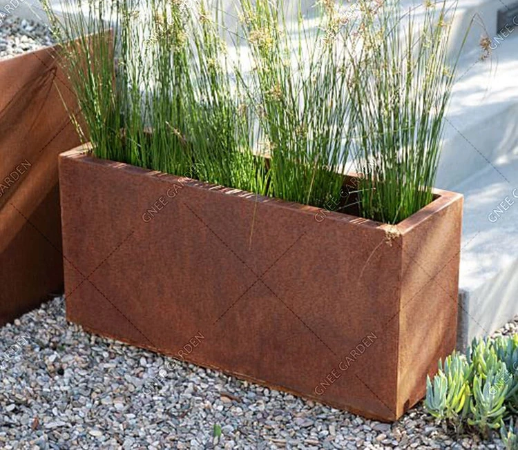 Large Detachable Eco-Friendly Outdoor Corten Steel Weathering Steel Rectangular Planter Box for Garden and Home