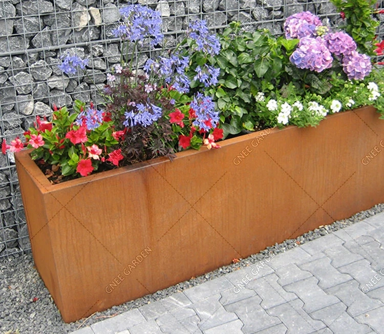 Large Detachable Eco-Friendly Outdoor Corten Steel Weathering Steel Rectangular Planter Box for Garden and Home