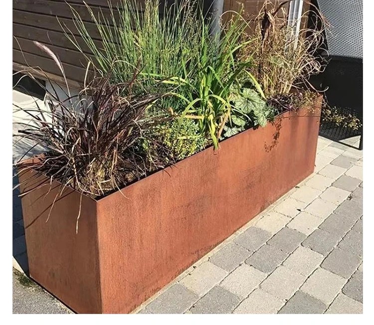 Customized Large Outdoor Rectangular Corten Steel Weathering Steel Planter Garden Pots for Home Minimalist Design