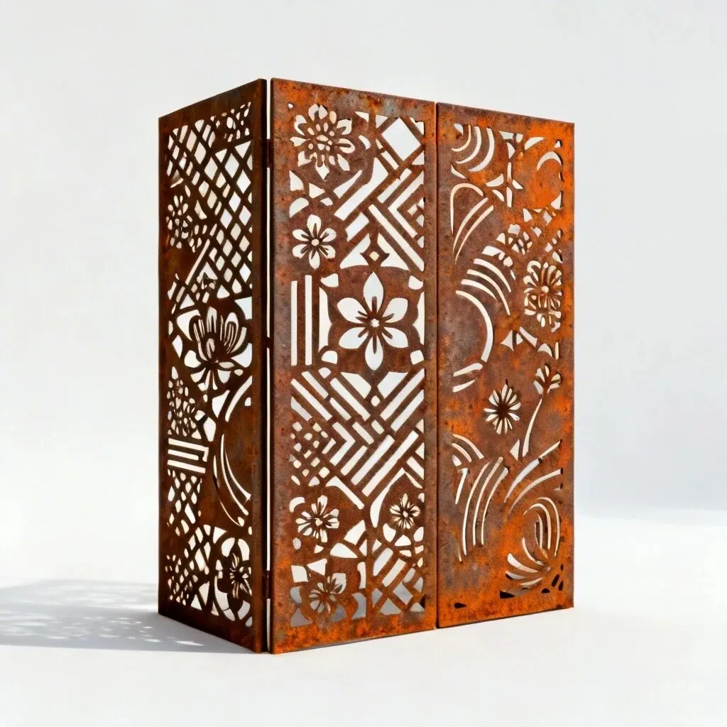 Corten steel laser cut screen panel from media library