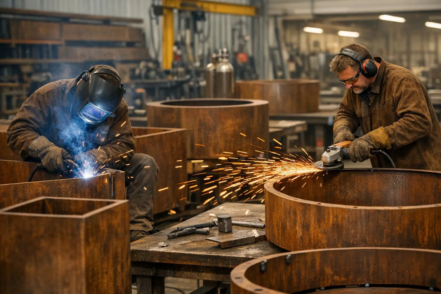 Grinding and finishing corten steel parts for durable outdoor products