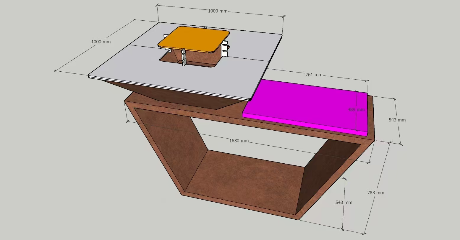 Corten steel fire pit fabrication drawing with 1000 mm square tabletop dimensions