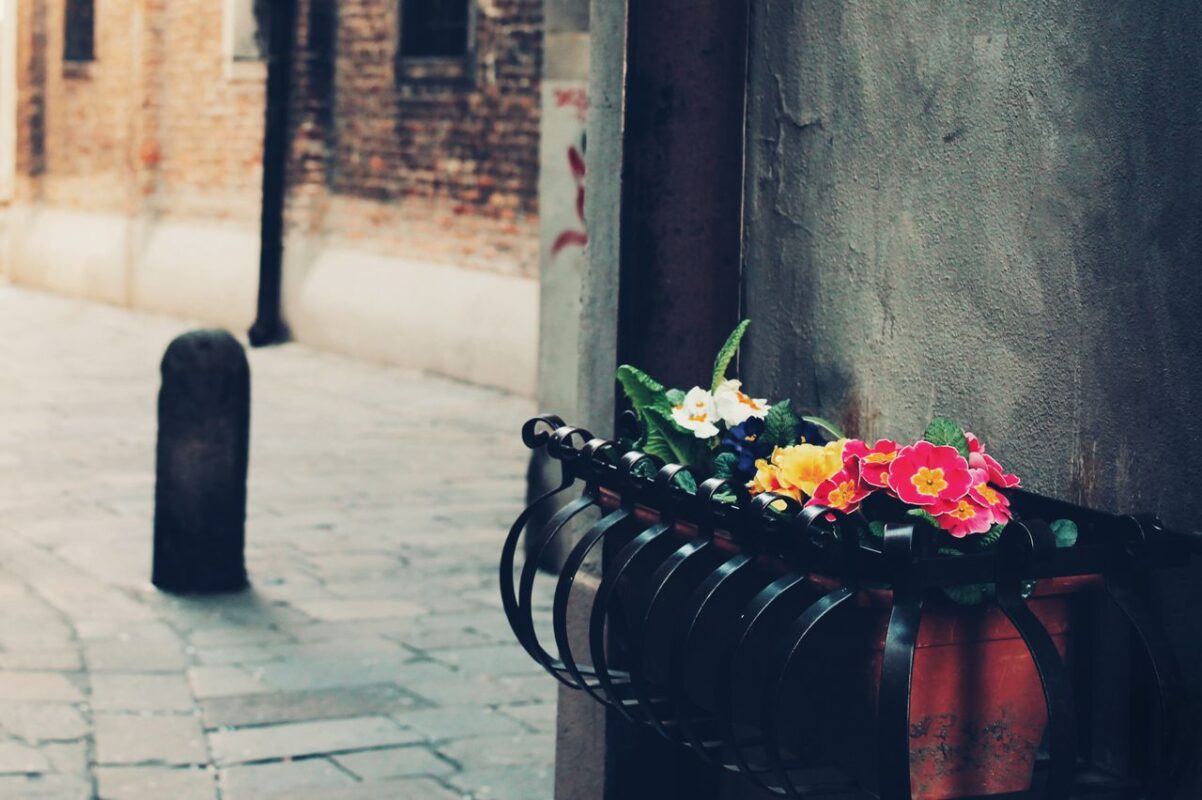 Corten steel planter box with plants in an outdoor landscape