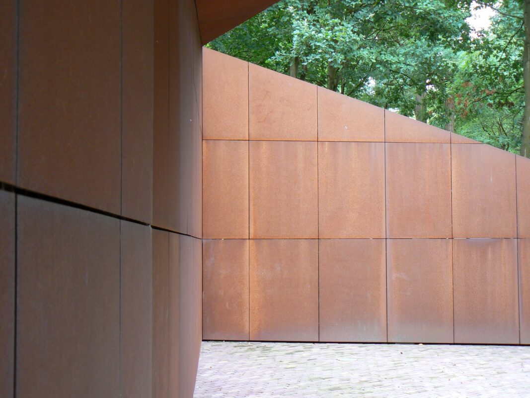 Corten steel facade panels with weathered patina on a building exterior in Denmark
