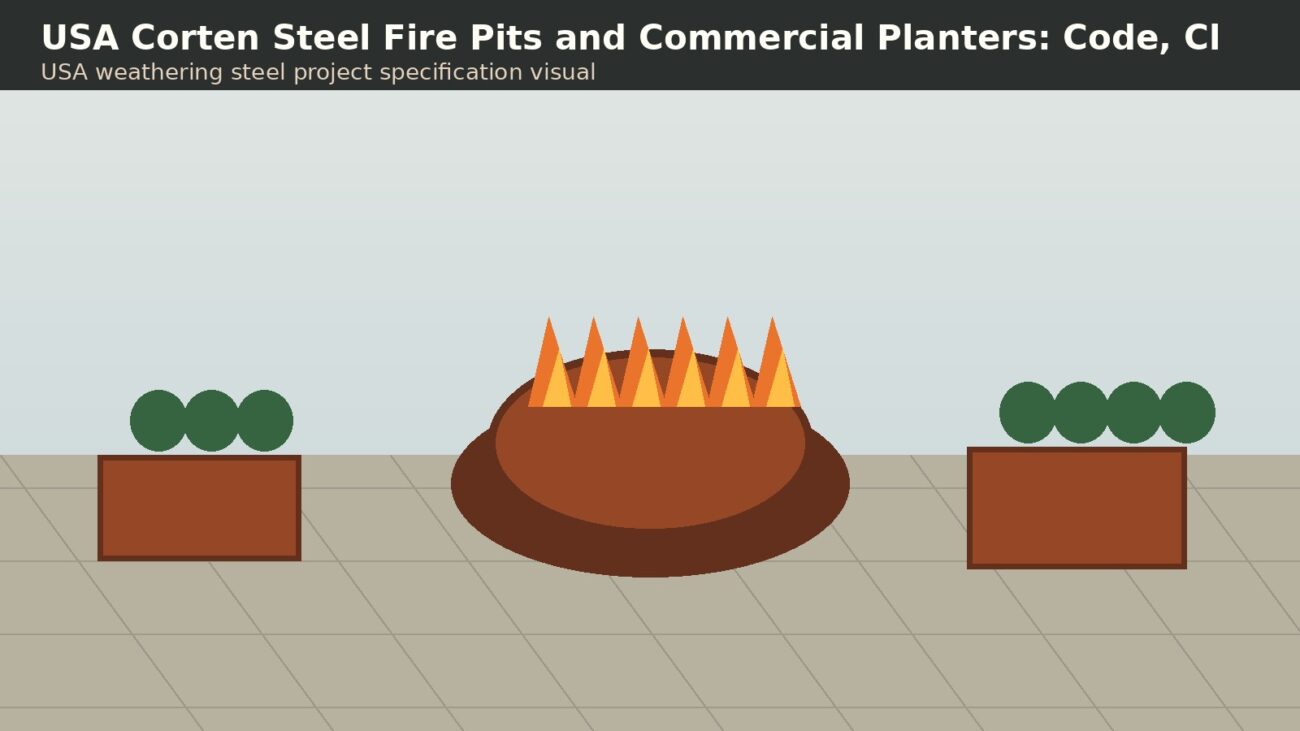 USA corten steel fire pits and commercial planters project specification image