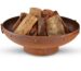 Round weathering steel fire bowl with logs