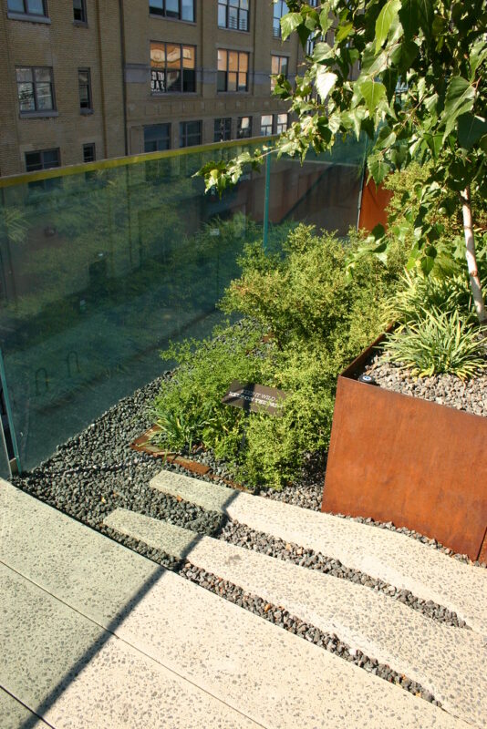 Real corten steel planter and raised garden bed in an outdoor urban landscape for Australia projects