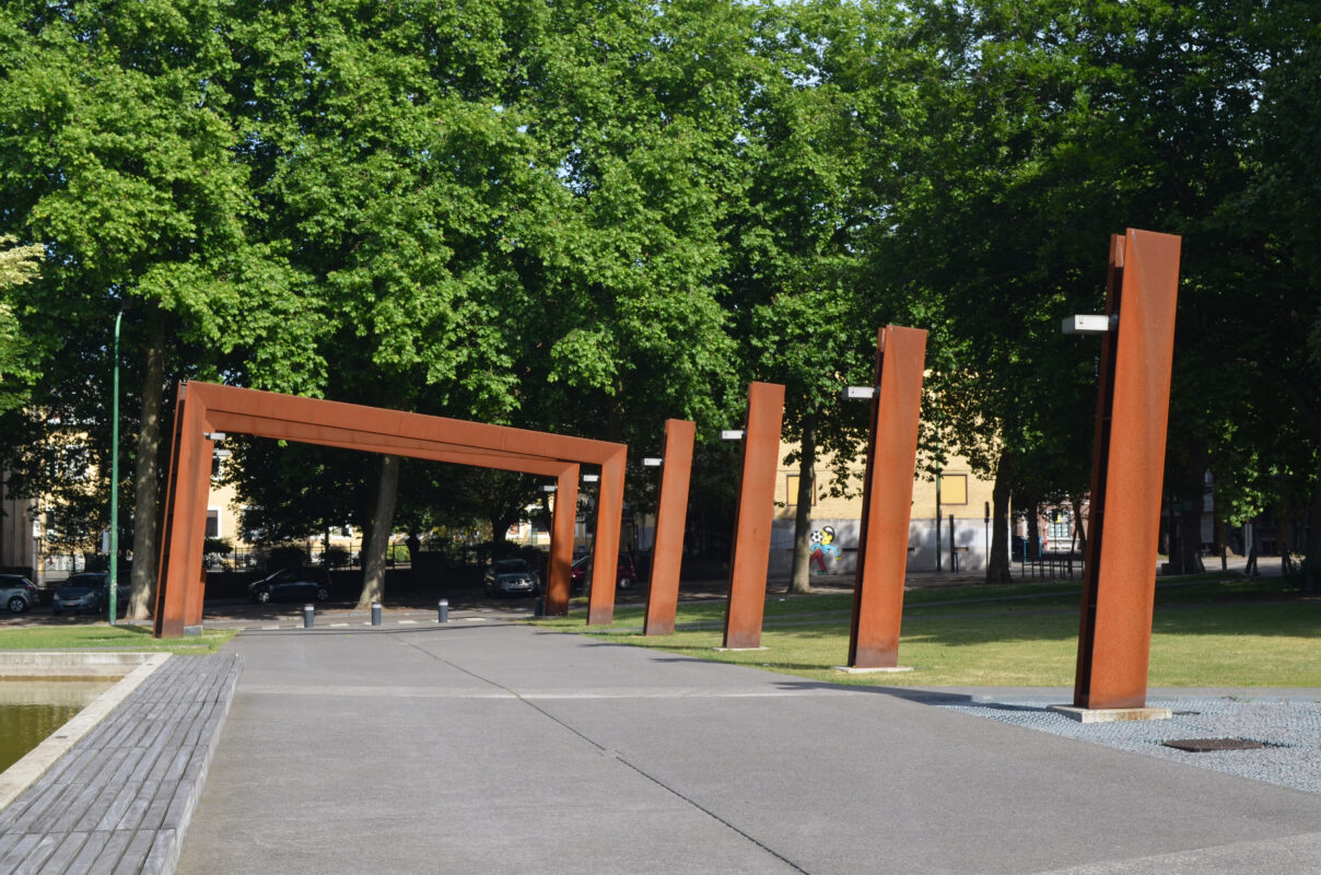 France Belgium public realm Corten steel sculpture and weathering steel screen elements