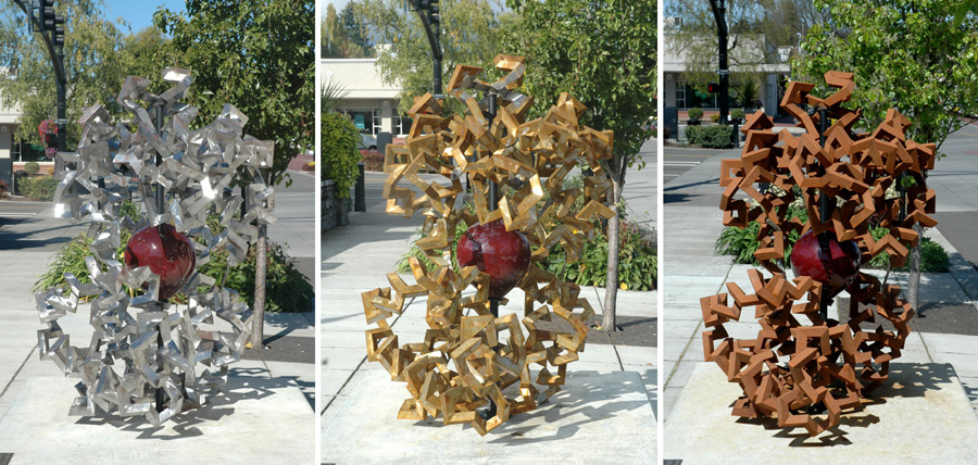 Real weathering steel outdoor sculptural fire bowl style metal form