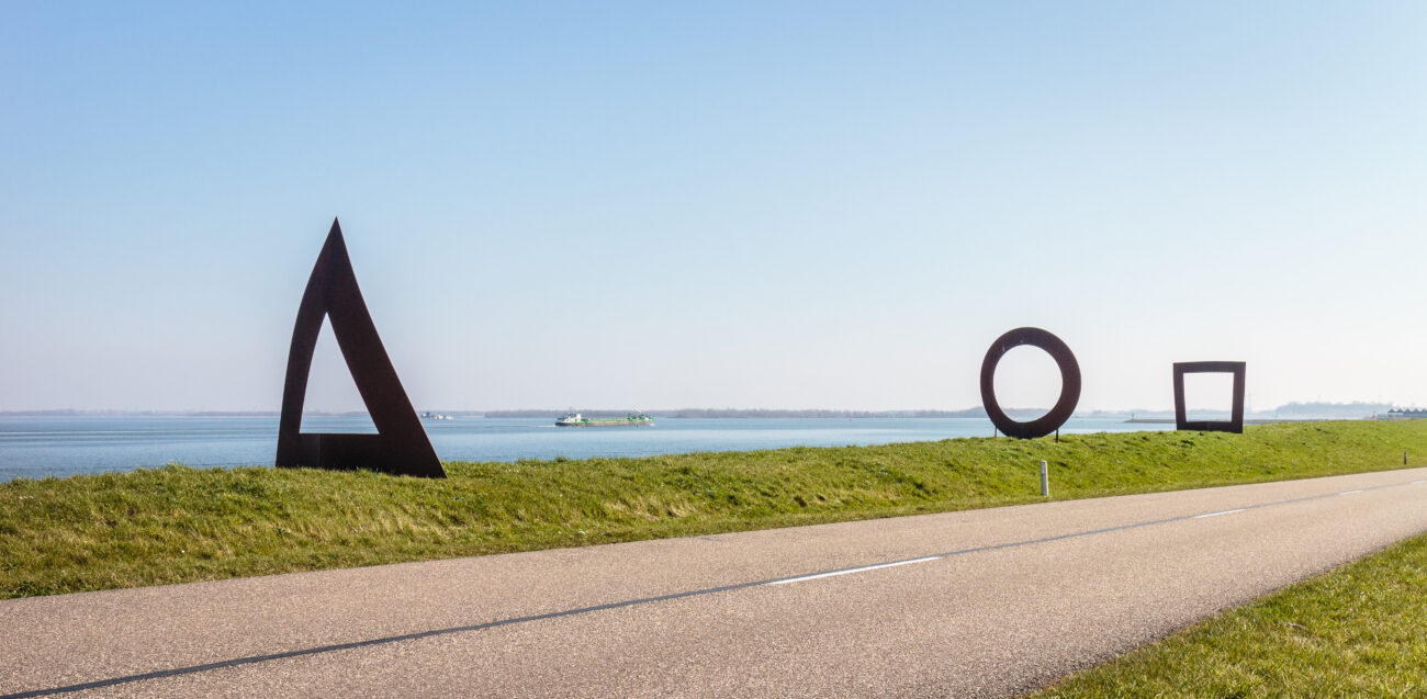 Real corten steel public art sculpture in a Netherlands landscape setting