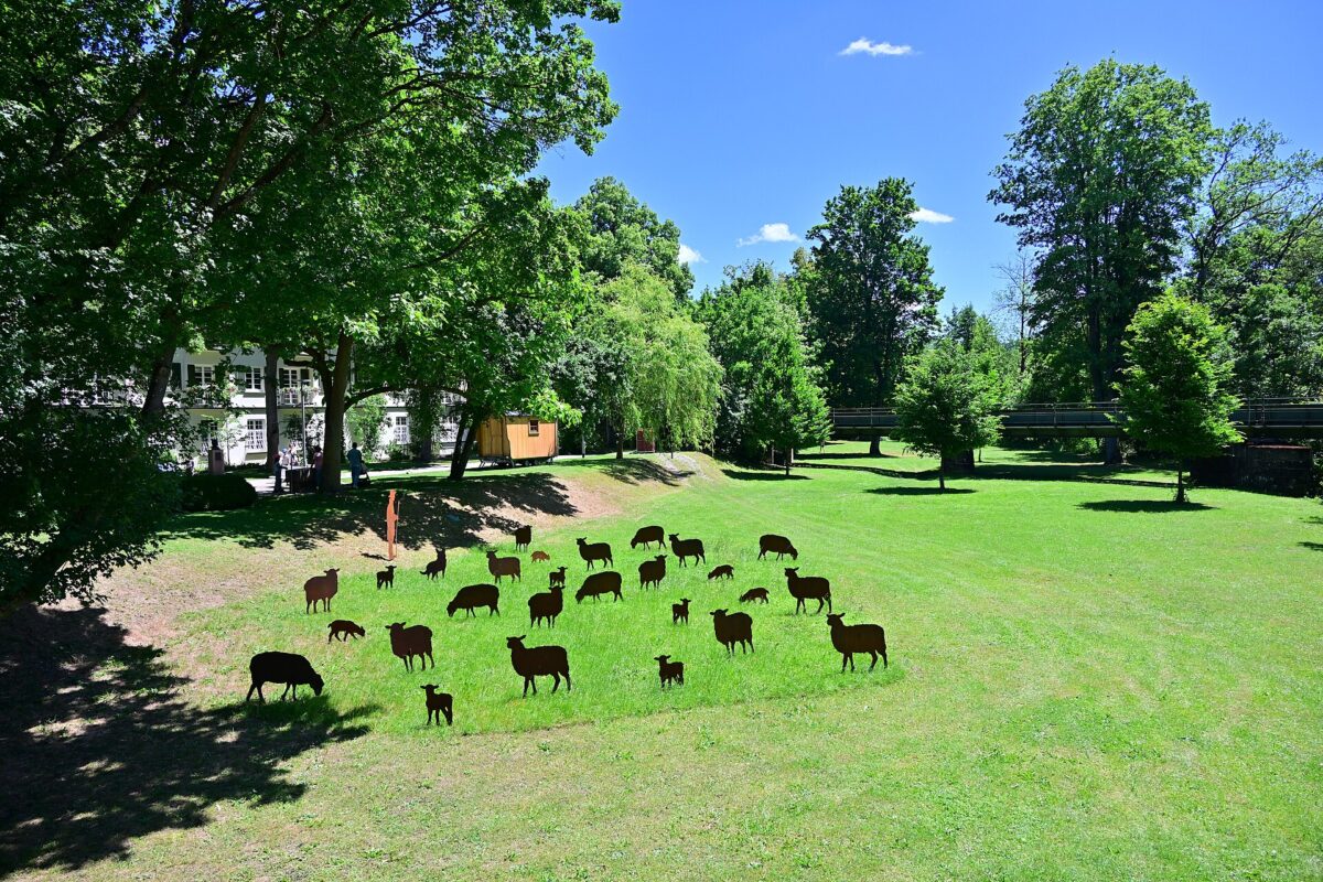 Real corten steel sculpture group in a German landscape setting