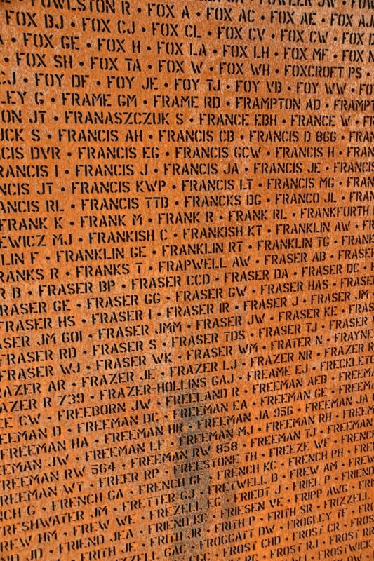 Real corten weathering steel memorial wall with laser cut names